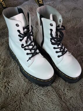 Dr. Martens Jadon White Lace-Up Combat Boots with Black Sole